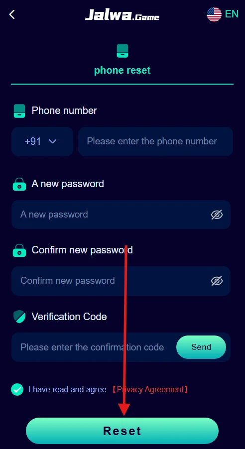 Tap reset to set your new password
